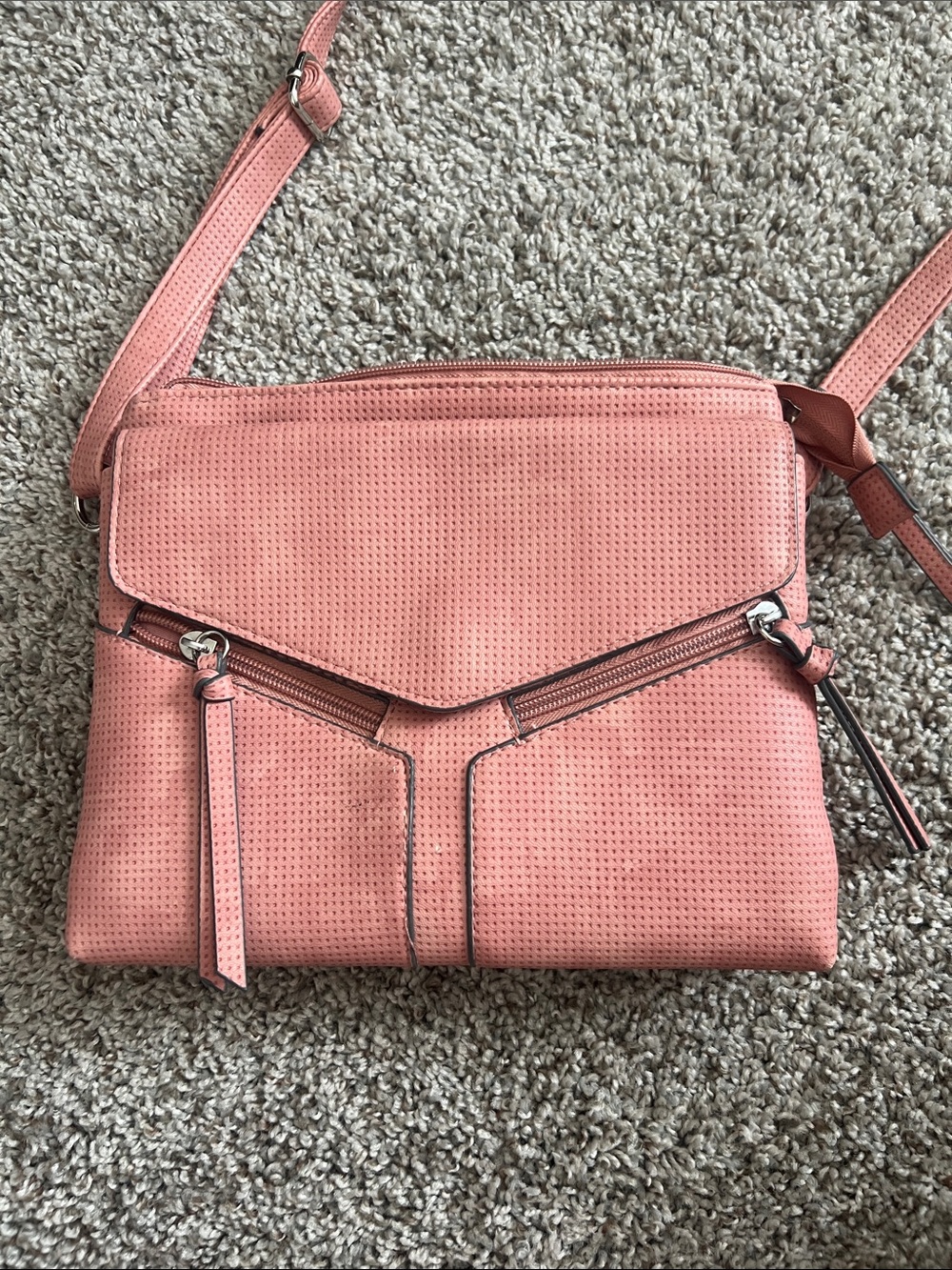 Coral Pink Perforated Crossbody Bag - Adjustable Strap Shoulder Bag